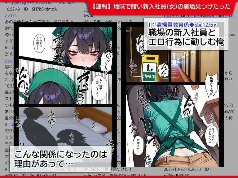 地味でブスだと思ってた新人清掃員の裏垢特定 粘着SEXで彼氏と別れさせた物語